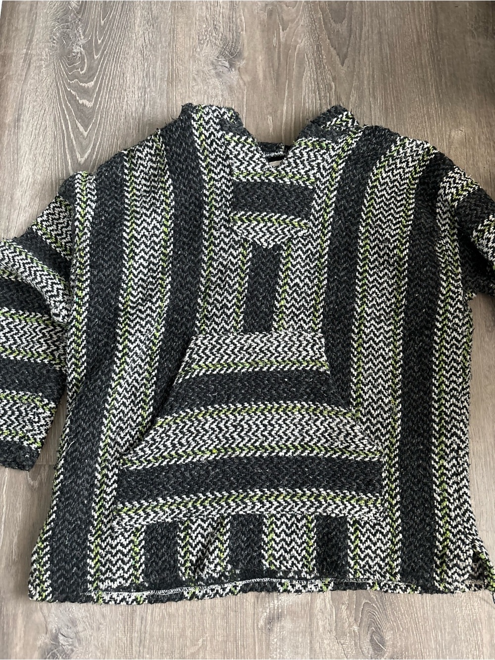 Striped Hooded Knit Pullover in Black and Green